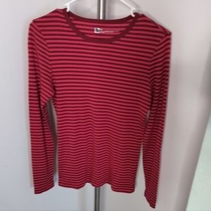 Cute red and pink striped shirt.